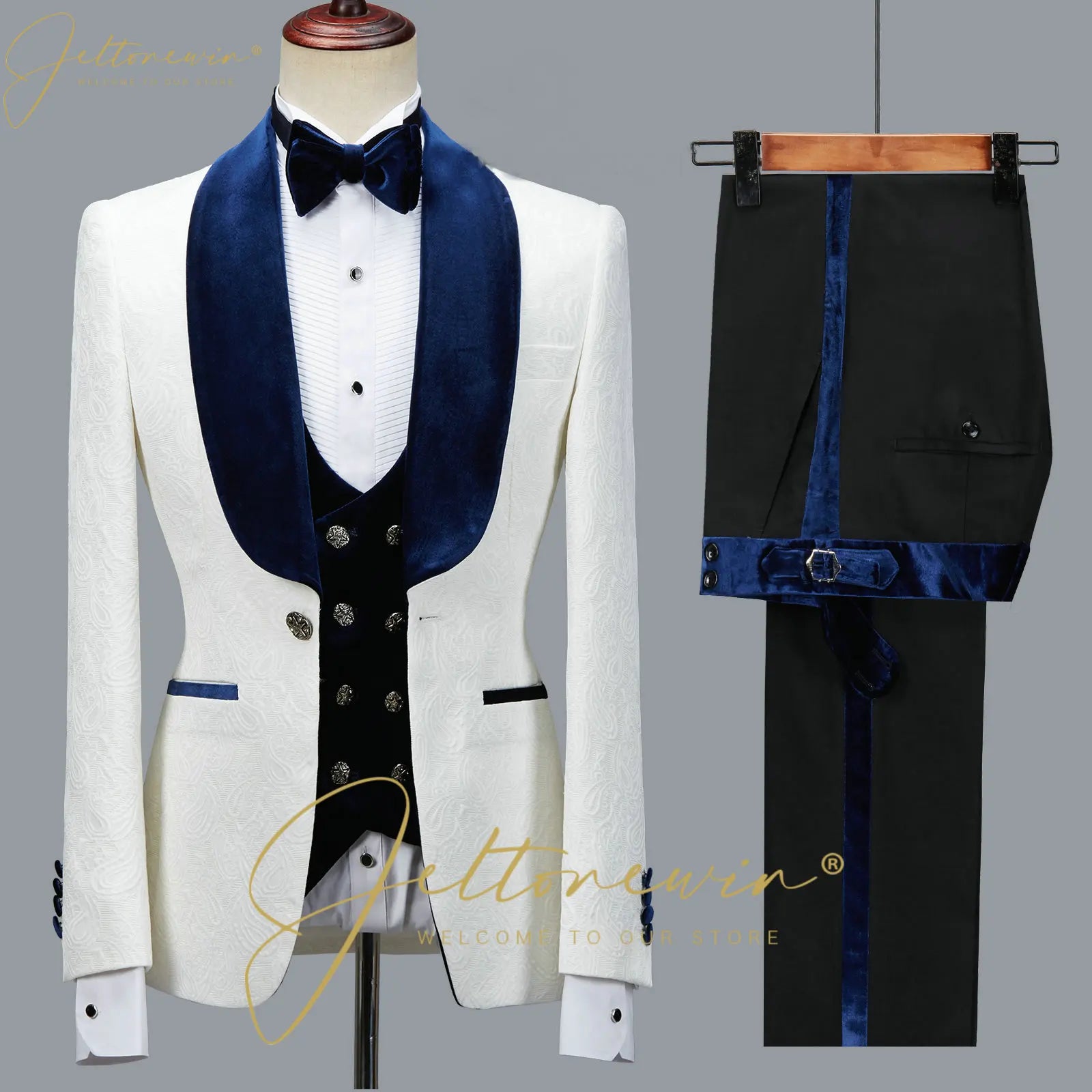 Fashion Designs Men Suits Groomsman Black Floral Jacket Burgundy Velvet Lapel Formal Groom Wear Wedding Party Dress Prom Tuxedos