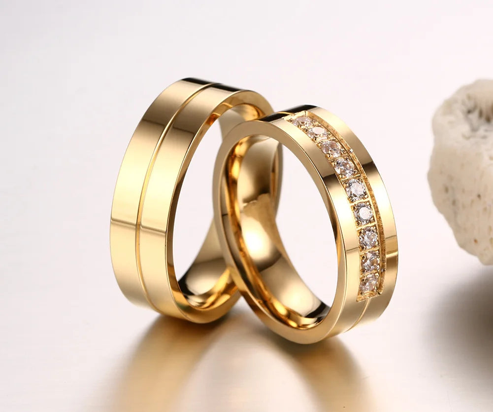 Vnox Gold Color Wedding Bands Ring for Women Men Jewelry Stainless Steel Engagement Ring Couple Anniversary Gift Amazing Price
