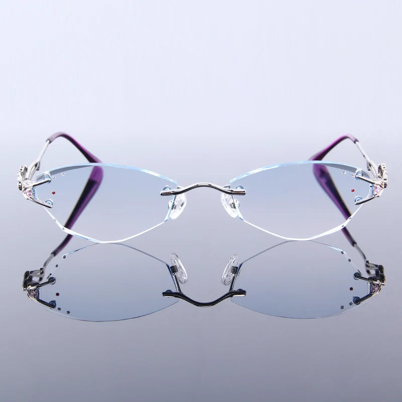 Luxury Rimless Reading Glasses Titanium Women Readers Eyeglasses Diopter Frameless Diamond Cutting Ti Presbyopic Hyperopia