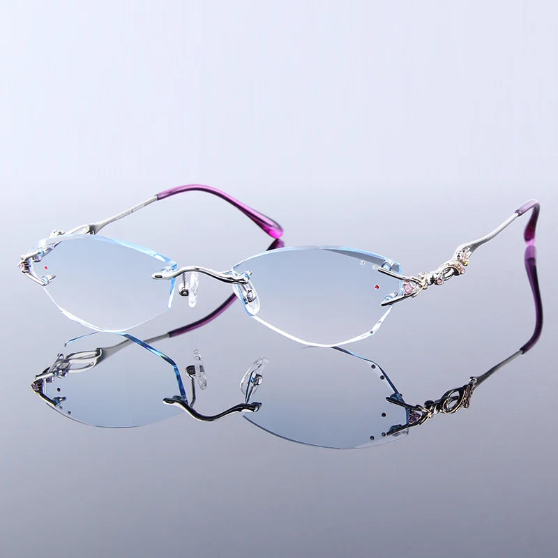 Luxury Rimless Reading Glasses Titanium Women Readers Eyeglasses Diopter Frameless Diamond Cutting Ti Presbyopic Hyperopia