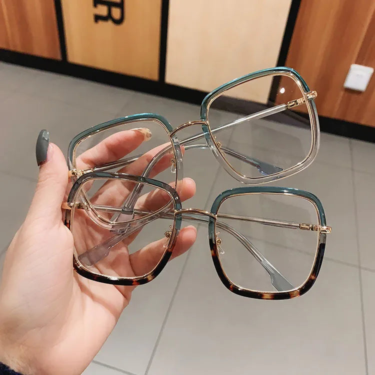 Fashion Blue Light Blocking Myopia Glasses 0 TO -6 Unisex Clear Lens Computer Goggles Ovesized Square Women's Spectacle Frames