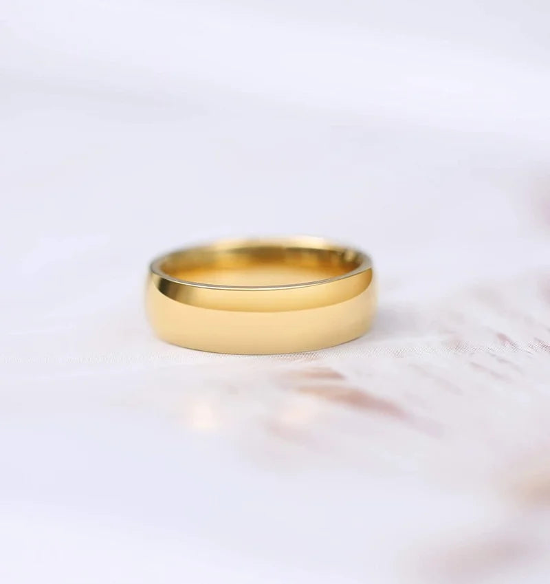 TIGRADE 2mm 4mm 6mm Titanium Ring Men Women 14K Gold Plated Dome High Polished Wedding Band Unisex Comfort Fit Size 3-13.5