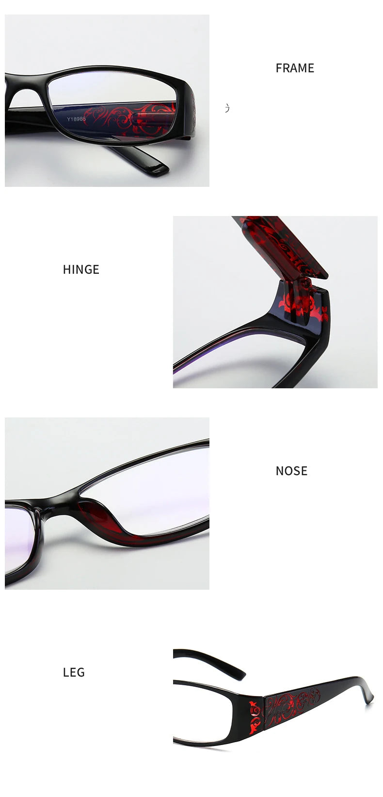 Fashion Vintage Floral Anti Blue Light Reading Glasses Men's Women's Spring Hinge Presbyopic Eyeglasses Comfortable +1.0~ +4.0