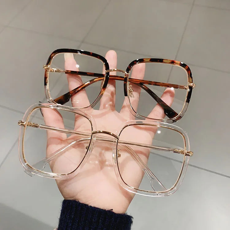 Fashion Blue Light Blocking Myopia Glasses 0 TO -6 Unisex Clear Lens Computer Goggles Ovesized Square Women's Spectacle Frames