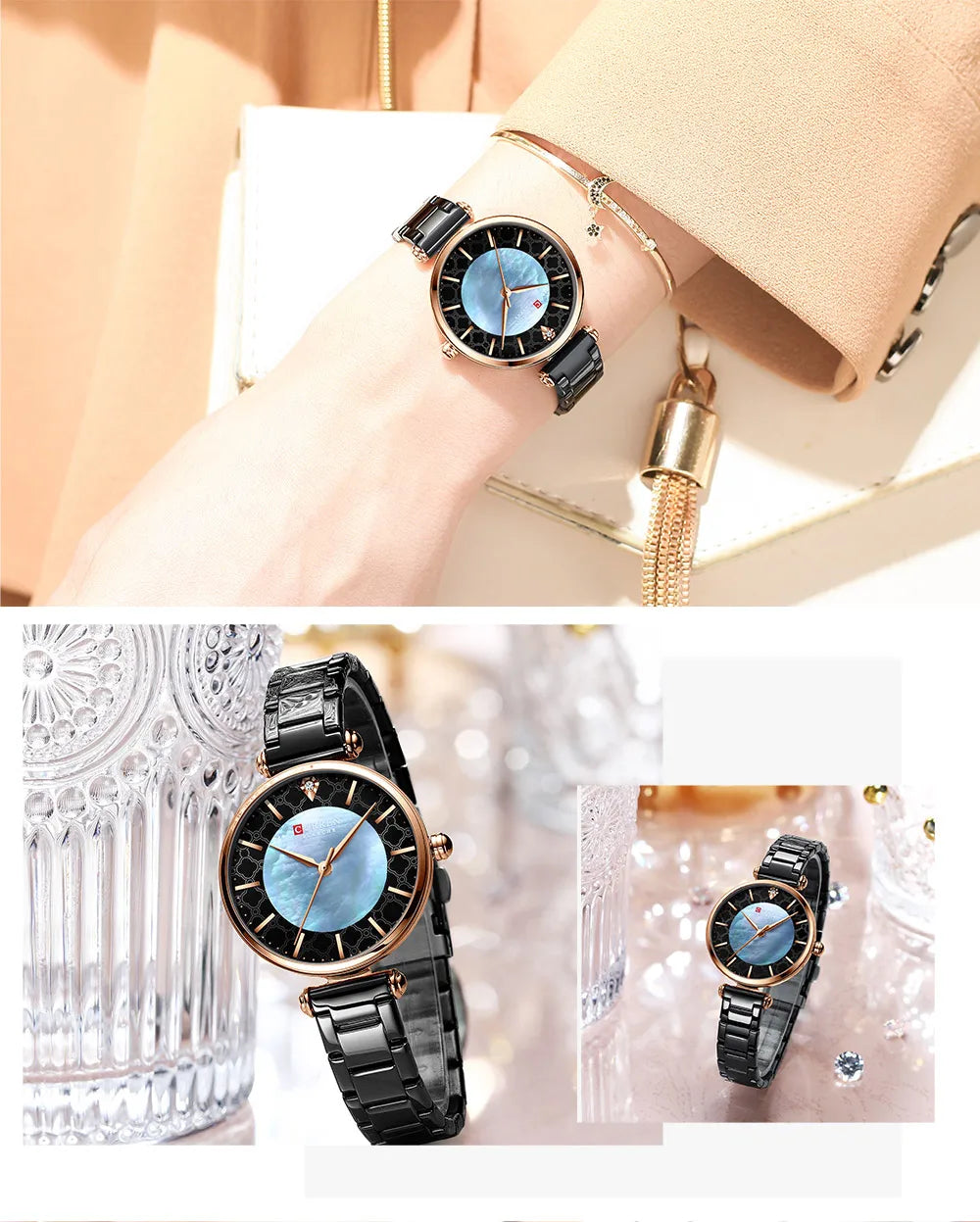 Watches for Women Luxury Brand CURREN Elegant Thin Quartz Wristwatch with Stainless Steel Simple Female Clock