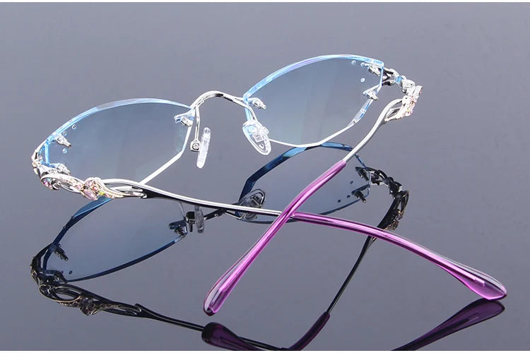 Luxury Rimless Reading Glasses Titanium Women Readers Eyeglasses Diopter Frameless Diamond Cutting Ti Presbyopic Hyperopia