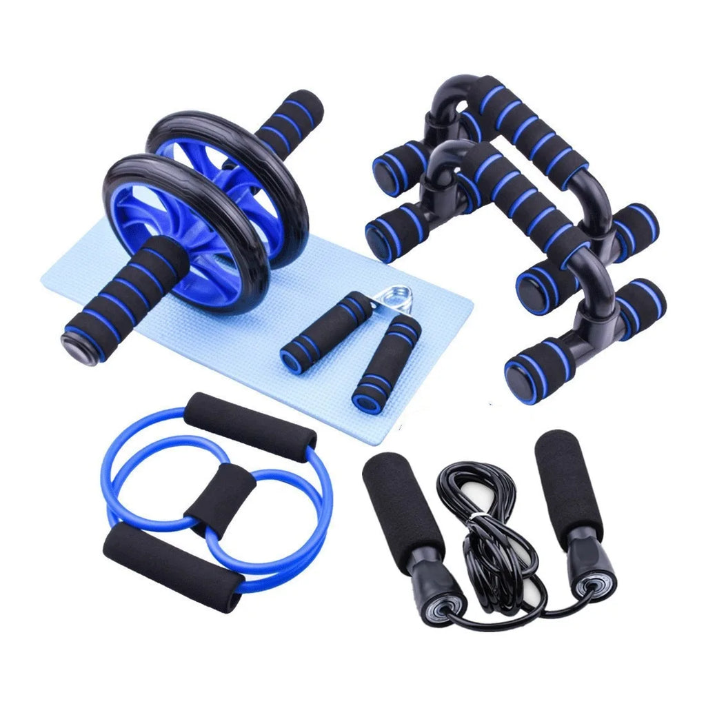 Wholesale 7 in 1 Gym Home Fitness Muscle Trainer AB Wheel Roller Set With Push up Stand Jump Rope Resistant Band Hand Grip
