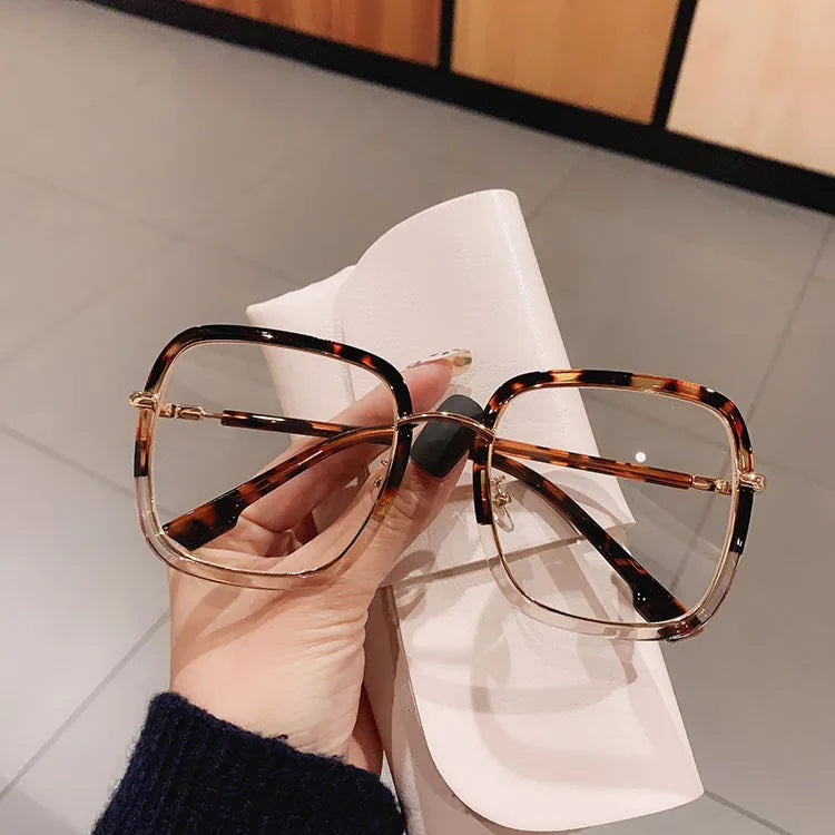 Fashion Blue Light Blocking Myopia Glasses 0 TO -6 Unisex Clear Lens Computer Goggles Ovesized Square Women's Spectacle Frames