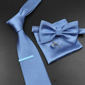 New Men's Tie Bowtie Set Luxury Business Worker Blue Black Solid Color Silk Polyester Jacquard Woven Necktie Suit Wedding Party