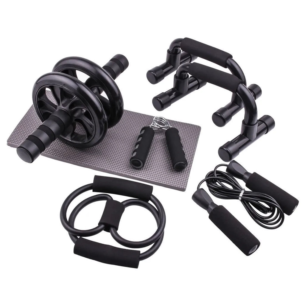 Wholesale 7 in 1 Gym Home Fitness Muscle Trainer AB Wheel Roller Set With Push up Stand Jump Rope Resistant Band Hand Grip