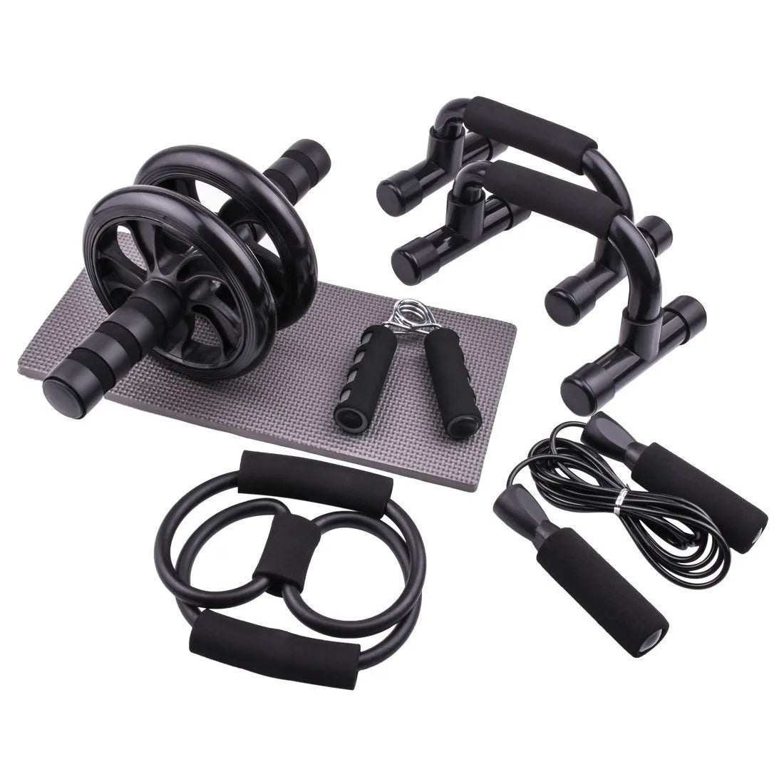 Wholesale 7 in 1 Gym Home Fitness Muscle Trainer AB Wheel Roller Set With Push up Stand Jump Rope Resistant Band Hand Grip