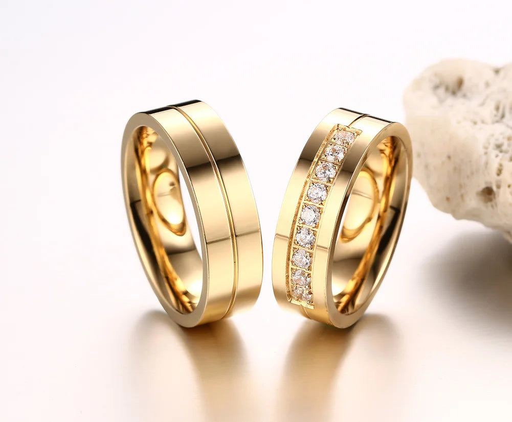 Vnox Gold Color Wedding Bands Ring for Women Men Jewelry Stainless Steel Engagement Ring Couple Anniversary Gift Amazing Price