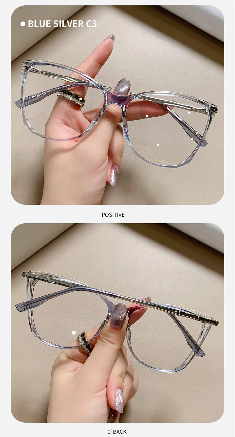 Blue Light Blocking Cat Eye Nearsighted Eyeglasses Women Men TR90 Metal Spring Hinge Eyeglasses Luxury Myopia Glasses -1.75 -6.0