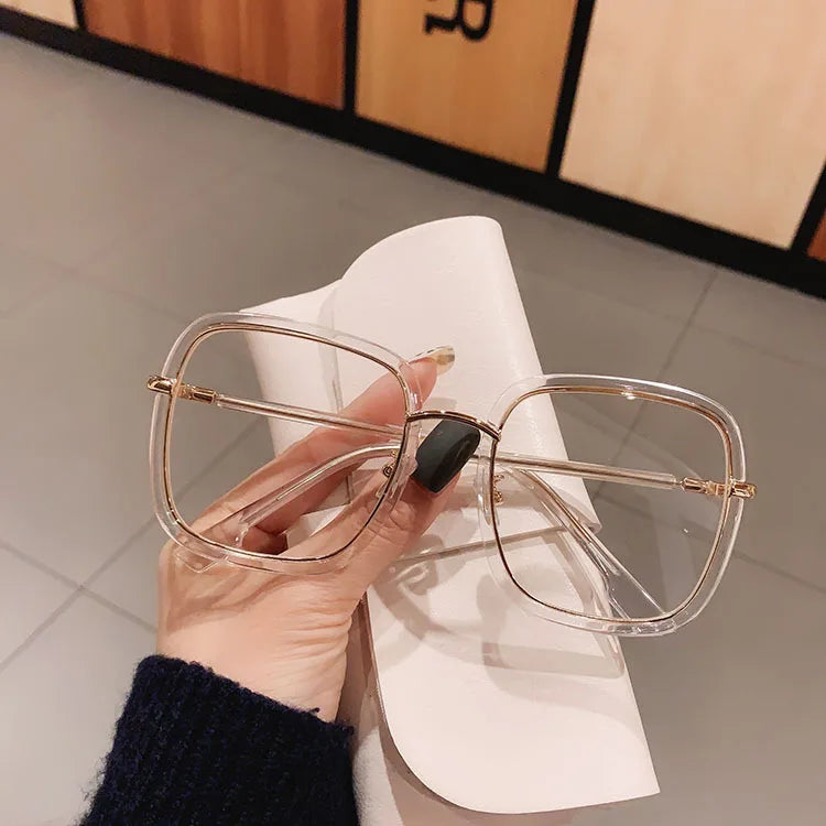 Fashion Blue Light Blocking Myopia Glasses 0 TO -6 Unisex Clear Lens Computer Goggles Ovesized Square Women's Spectacle Frames