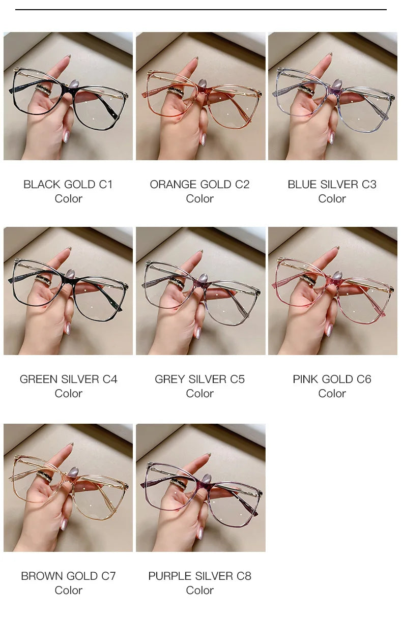 Blue Light Blocking Cat Eye Nearsighted Eyeglasses Women Men TR90 Metal Spring Hinge Eyeglasses Luxury Myopia Glasses -1.75 -6.0