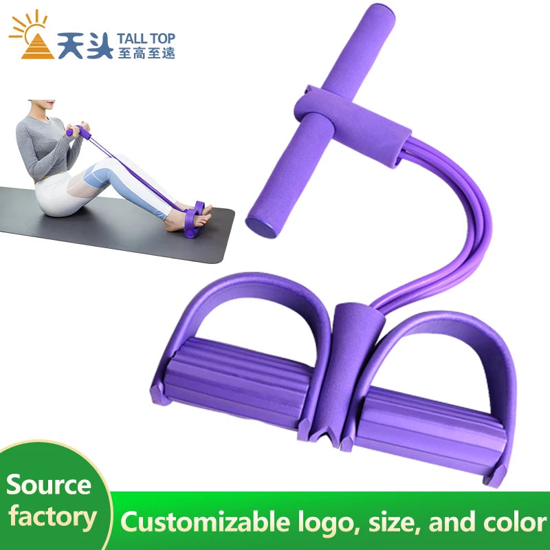 4 Tube Quality TPE Fitness Elastic Exercise Bands Home Workout Sport Equipment with Foot Pedal Resistance for Yoga