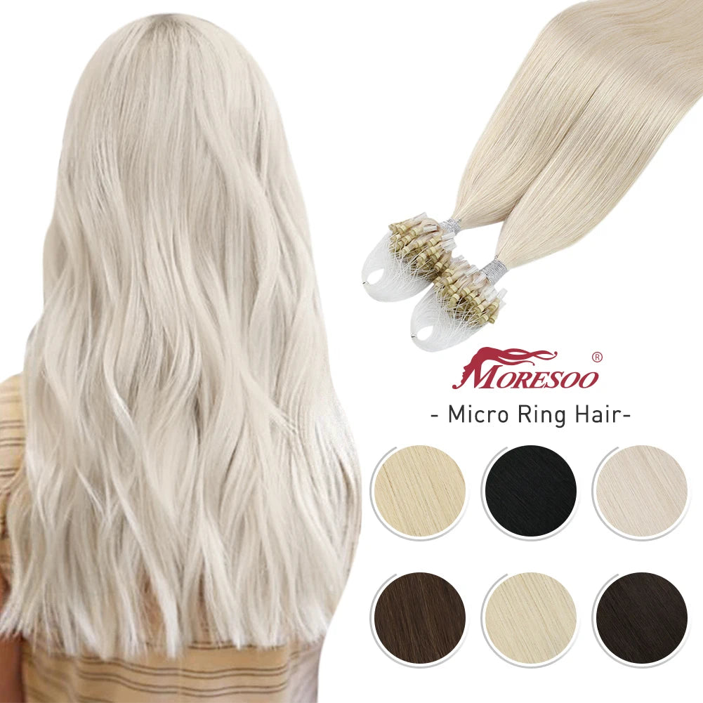 Moresoo Micro Loop Hair Extensions Microlinks Machine Remy Brazilian 1G/1S 50g Blonde Balayage 100% Real Human Hair Straight