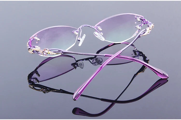 Luxury Rimless Reading Glasses Titanium Women Readers Eyeglasses Diopter Frameless Diamond Cutting Ti Presbyopic Hyperopia