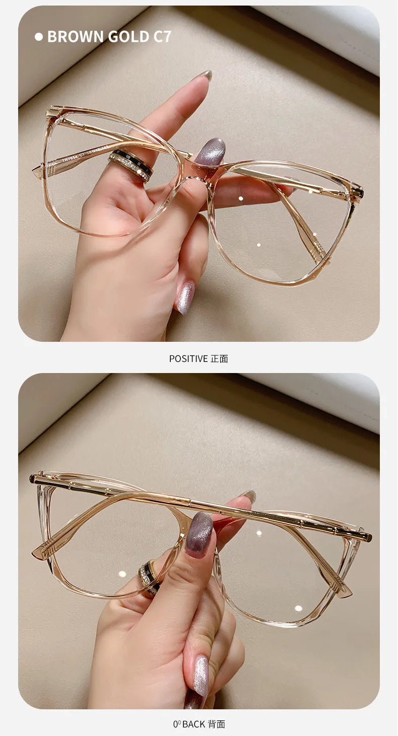 Blue Light Blocking Cat Eye Nearsighted Eyeglasses Women Men TR90 Metal Spring Hinge Eyeglasses Luxury Myopia Glasses -1.75 -6.0