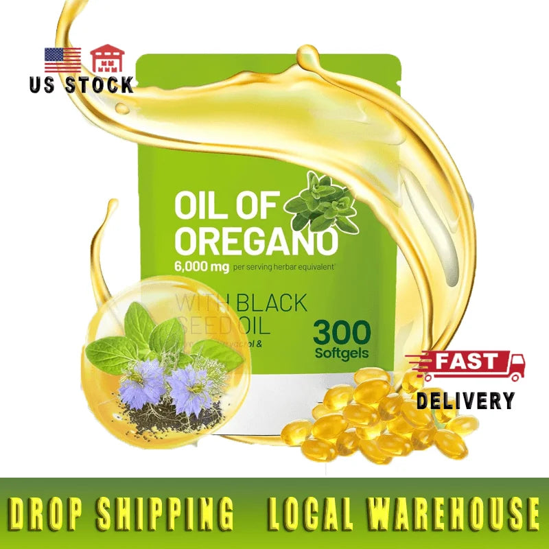 Fast OEM GMP Factory 300 Capsules Premium Oil of Oregano Supplements with 6000mg Black Seed Oil of Oregano Capsules