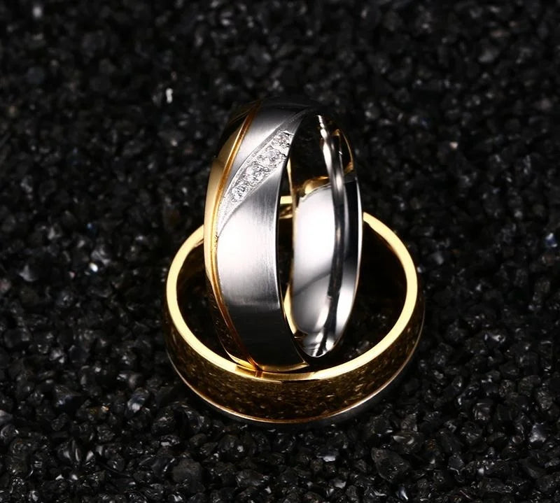 Vnox Gold Color Wedding Bands Ring for Women Men Jewelry Stainless Steel Engagement Ring Couple Anniversary Gift Amazing Price