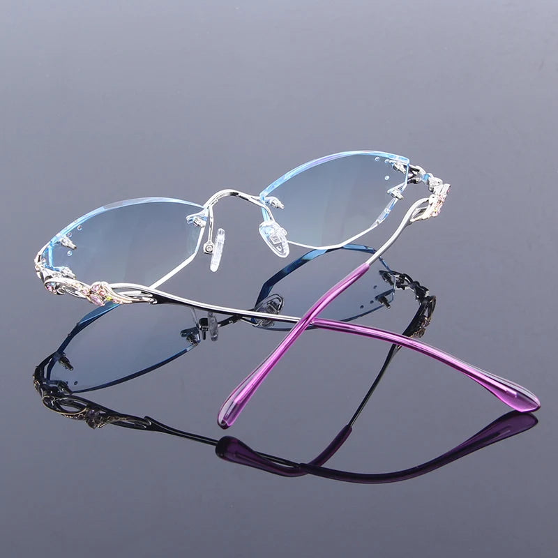 Luxury Rimless Reading Glasses Titanium Women Readers Eyeglasses Diopter Frameless Diamond Cutting Ti Presbyopic Hyperopia