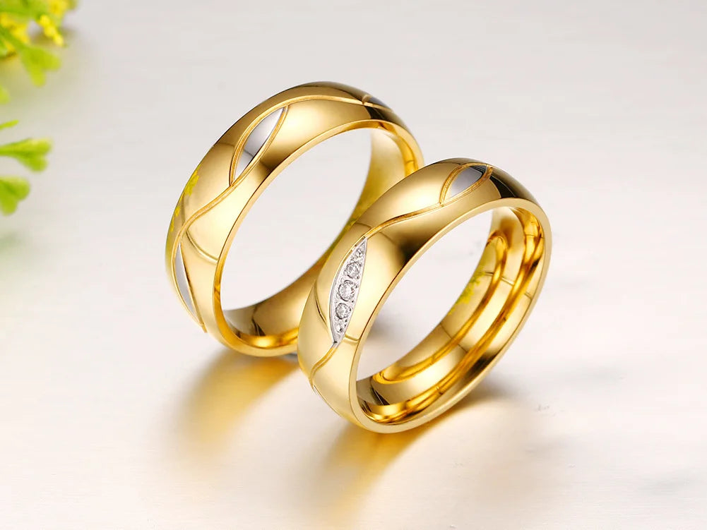Vnox Gold Color Wedding Bands Ring for Women Men Jewelry Stainless Steel Engagement Ring Couple Anniversary Gift Amazing Price