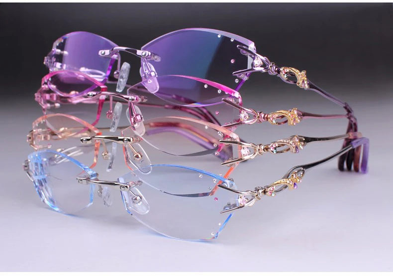 Luxury Rimless Reading Glasses Titanium Women Readers Eyeglasses Diopter Frameless Diamond Cutting Ti Presbyopic Hyperopia