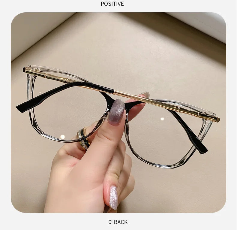 Blue Light Blocking Cat Eye Nearsighted Eyeglasses Women Men TR90 Metal Spring Hinge Eyeglasses Luxury Myopia Glasses -1.75 -6.0