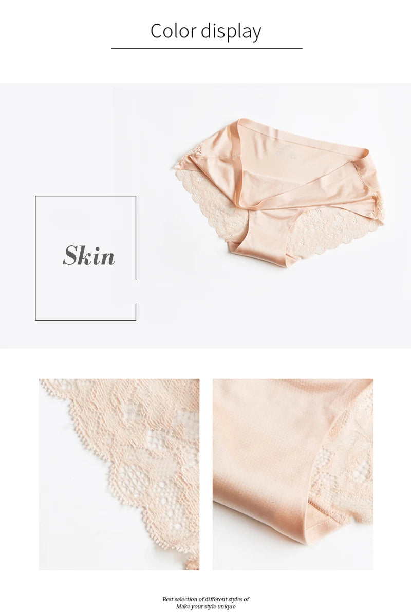 BZEL Sexy Lace Underwear Women's Panties Cozy Comfort Lingerie Hot Sale Ice Silk Briefs Seamless Panties Skin-Friendly Underpant