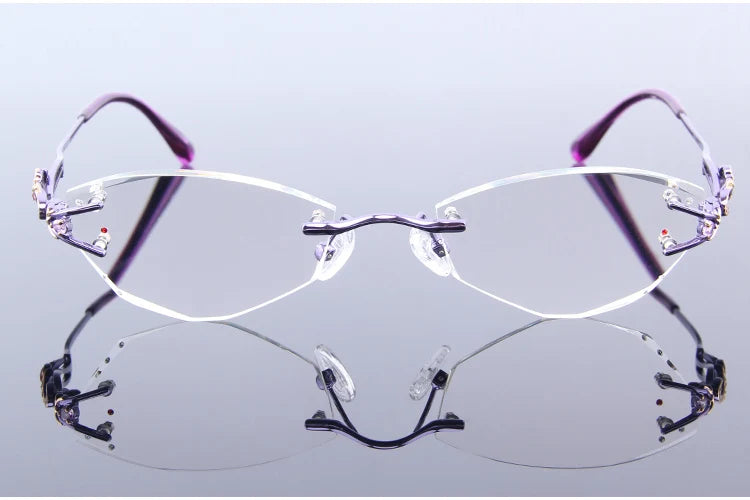 Luxury Rimless Reading Glasses Titanium Women Readers Eyeglasses Diopter Frameless Diamond Cutting Ti Presbyopic Hyperopia