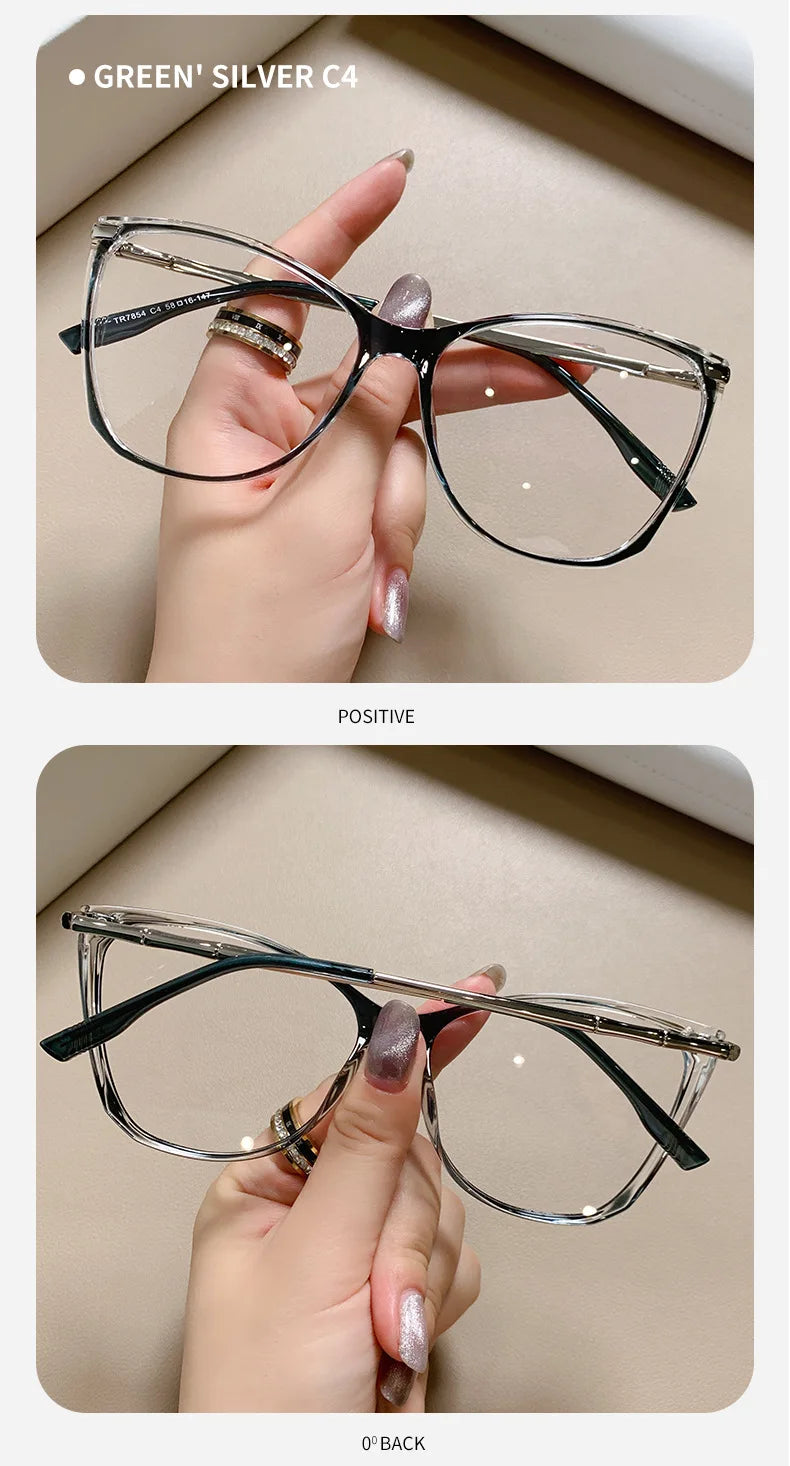 Blue Light Blocking Cat Eye Nearsighted Eyeglasses Women Men TR90 Metal Spring Hinge Eyeglasses Luxury Myopia Glasses -1.75 -6.0