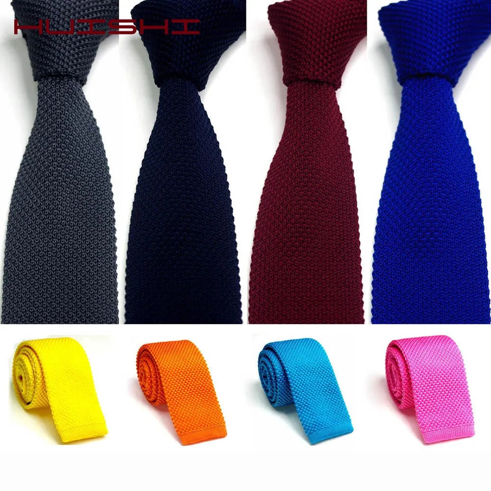 HUISHI Knit Tie Slim Fashion Knitted Ties For Men Solid Black White Gray Blue Burgundy Knitted Necktie 5.5cm Skinny Men Necktie