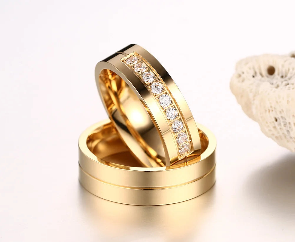 Vnox Gold Color Wedding Bands Ring for Women Men Jewelry Stainless Steel Engagement Ring Couple Anniversary Gift Amazing Price
