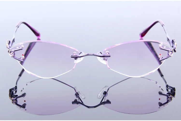 Luxury Rimless Reading Glasses Titanium Women Readers Eyeglasses Diopter Frameless Diamond Cutting Ti Presbyopic Hyperopia
