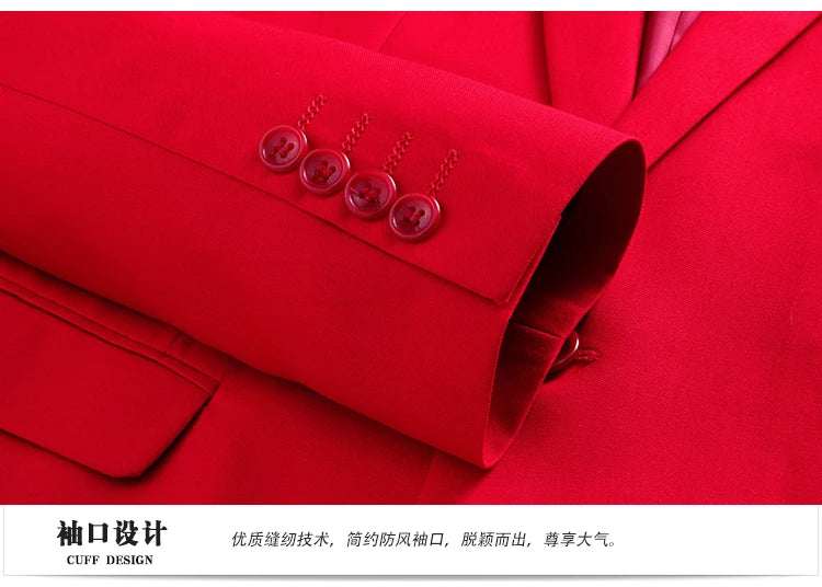 Men's Suit Jacket with Pant Slim Fit Formal Clothing Business Work Wedding Tuxedo Set Blazer Trousers White Pink Red Suits Man