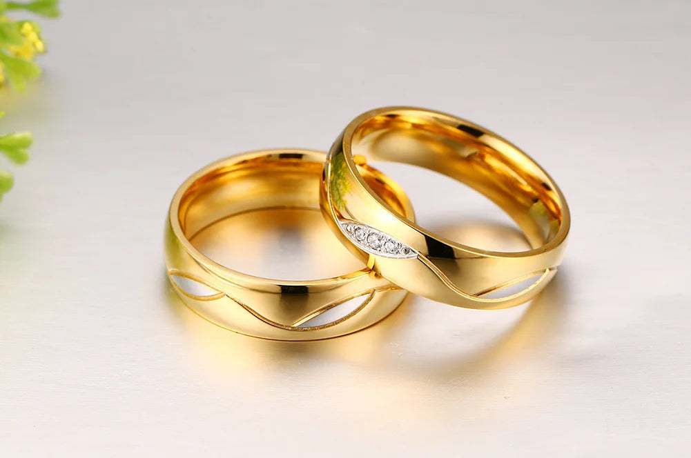 Vnox Gold Color Wedding Bands Ring for Women Men Jewelry Stainless Steel Engagement Ring Couple Anniversary Gift Amazing Price