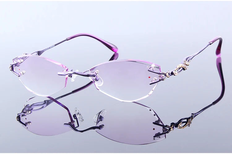 Luxury Rimless Reading Glasses Titanium Women Readers Eyeglasses Diopter Frameless Diamond Cutting Ti Presbyopic Hyperopia
