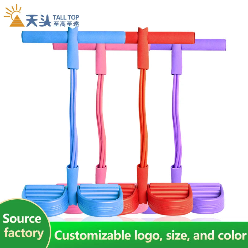 4 Tube Quality TPE Fitness Elastic Exercise Bands Home Workout Sport Equipment with Foot Pedal Resistance for Yoga