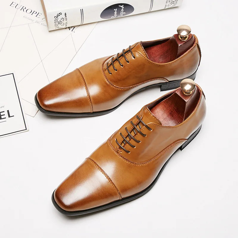 2025 Business New Fashion Men Dress Shoes Leather Men Wedding Oxford Shoes Lace-Up Office Suit Men's Casual Shoes Luxury Formal