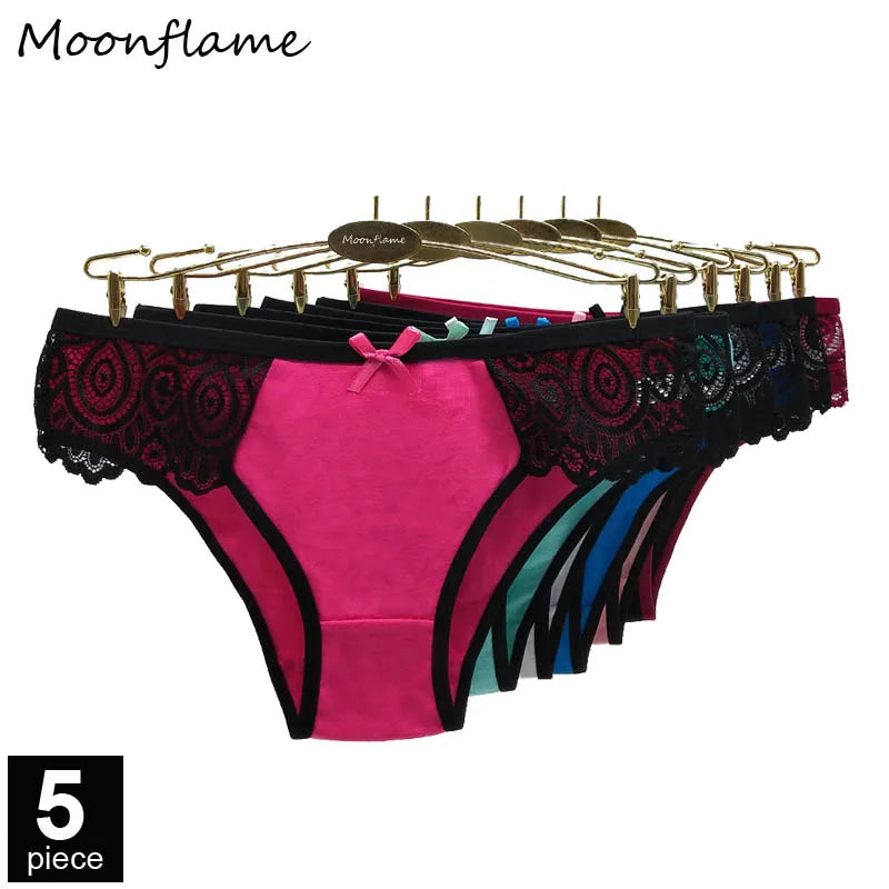 Moonflame 5 pcs/lots New Arrival Underwear M-XL Hot Sale Ladies Sexy Lace Cotton Women's Briefs Panties