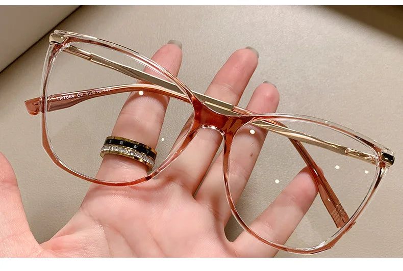 Blue Light Blocking Cat Eye Nearsighted Eyeglasses Women Men TR90 Metal Spring Hinge Eyeglasses Luxury Myopia Glasses -1.75 -6.0
