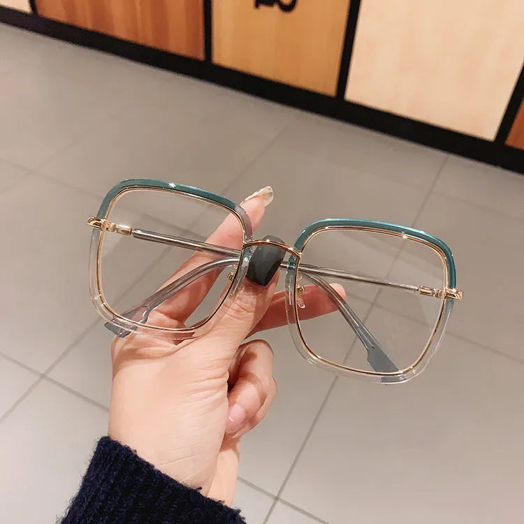 Fashion Blue Light Blocking Myopia Glasses 0 TO -6 Unisex Clear Lens Computer Goggles Ovesized Square Women's Spectacle Frames