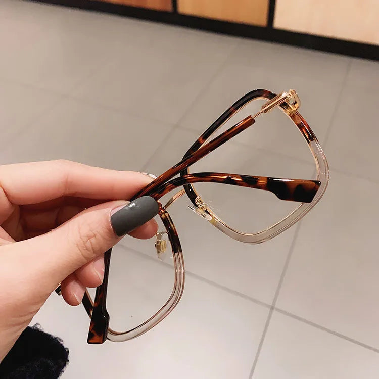 Fashion Blue Light Blocking Myopia Glasses 0 TO -6 Unisex Clear Lens Computer Goggles Ovesized Square Women's Spectacle Frames
