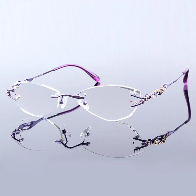 Luxury Rimless Reading Glasses Titanium Women Readers Eyeglasses Diopter Frameless Diamond Cutting Ti Presbyopic Hyperopia
