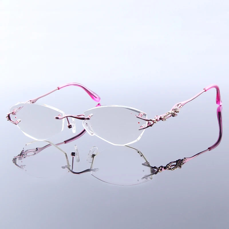 Luxury Rimless Reading Glasses Titanium Women Readers Eyeglasses Diopter Frameless Diamond Cutting Ti Presbyopic Hyperopia