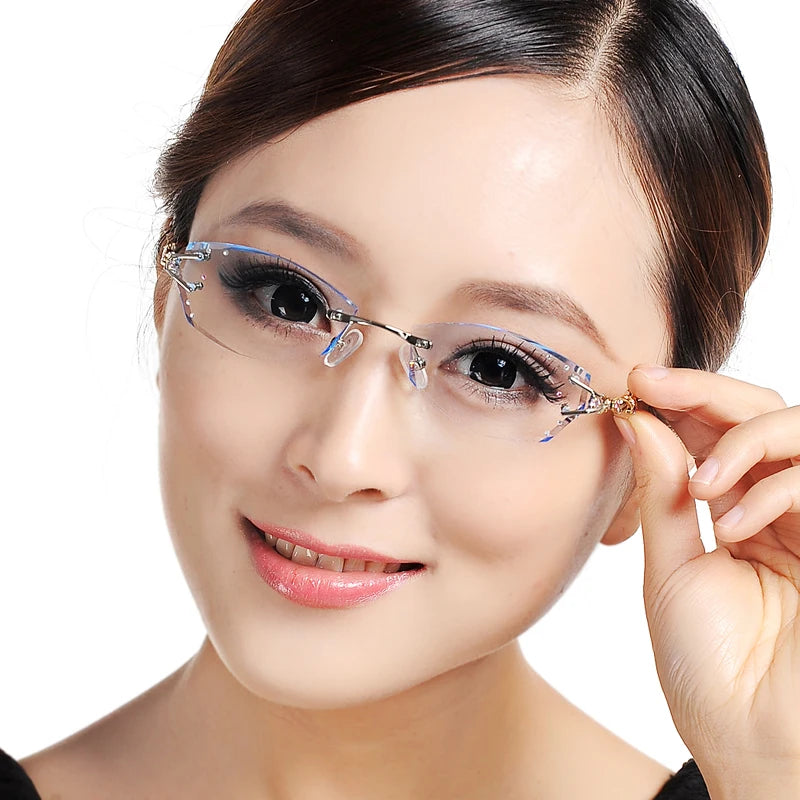 Luxury Rimless Reading Glasses Titanium Women Readers Eyeglasses Diopter Frameless Diamond Cutting Ti Presbyopic Hyperopia