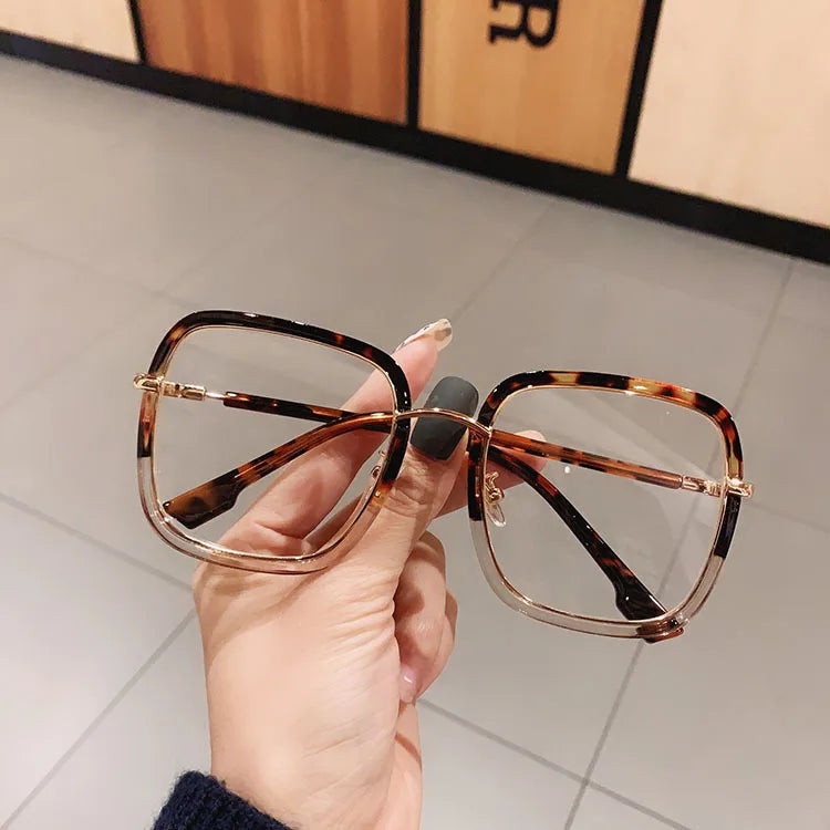 Fashion Blue Light Blocking Myopia Glasses 0 TO -6 Unisex Clear Lens Computer Goggles Ovesized Square Women's Spectacle Frames
