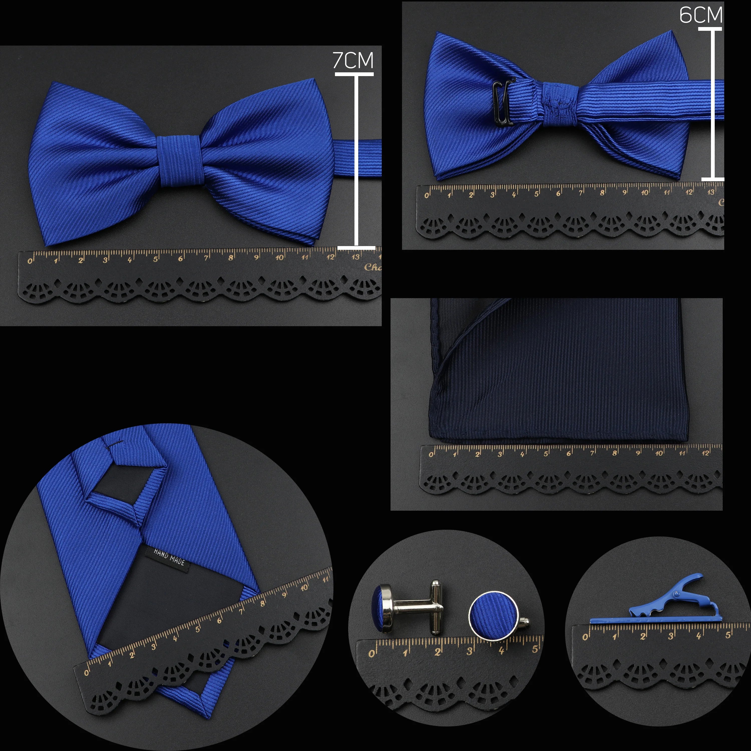 New Men's Tie Bowtie Set Luxury Business Worker Blue Black Solid Color Silk Polyester Jacquard Woven Necktie Suit Wedding Party