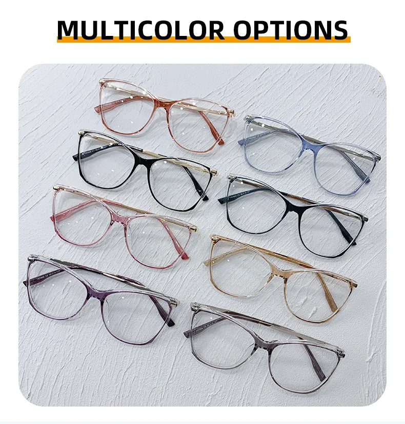 Blue Light Blocking Cat Eye Nearsighted Eyeglasses Women Men TR90 Metal Spring Hinge Eyeglasses Luxury Myopia Glasses -1.75 -6.0